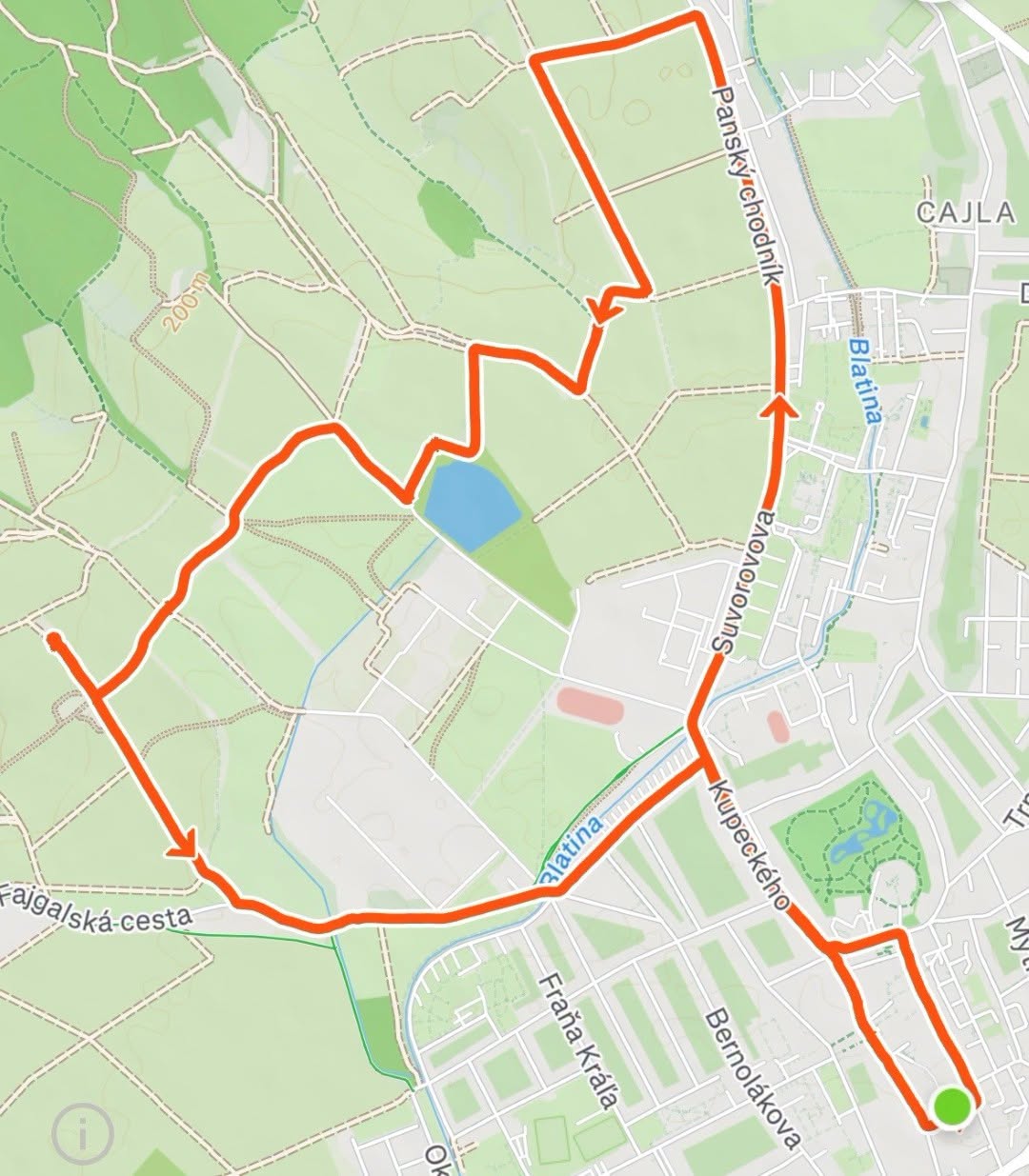 Mapa 10 kilometrovej trasy Cyklovýletu s Bekimom v Pezinku